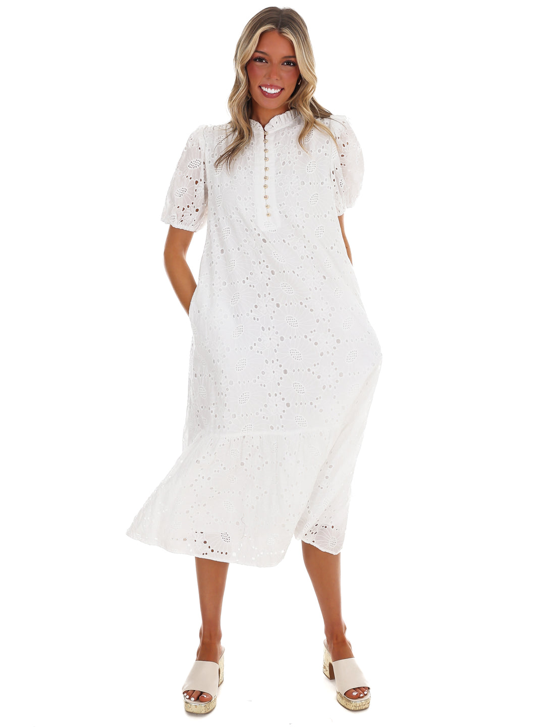 Meant to Be Eyelet Midi Dress