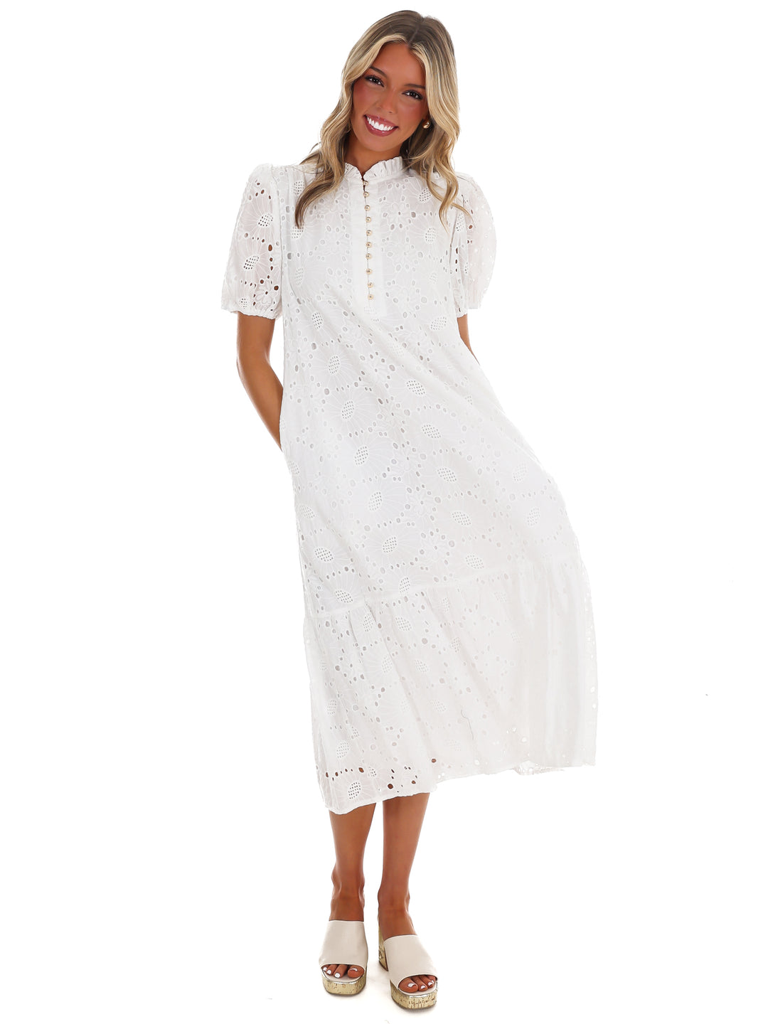 Meant to Be Eyelet Midi Dress