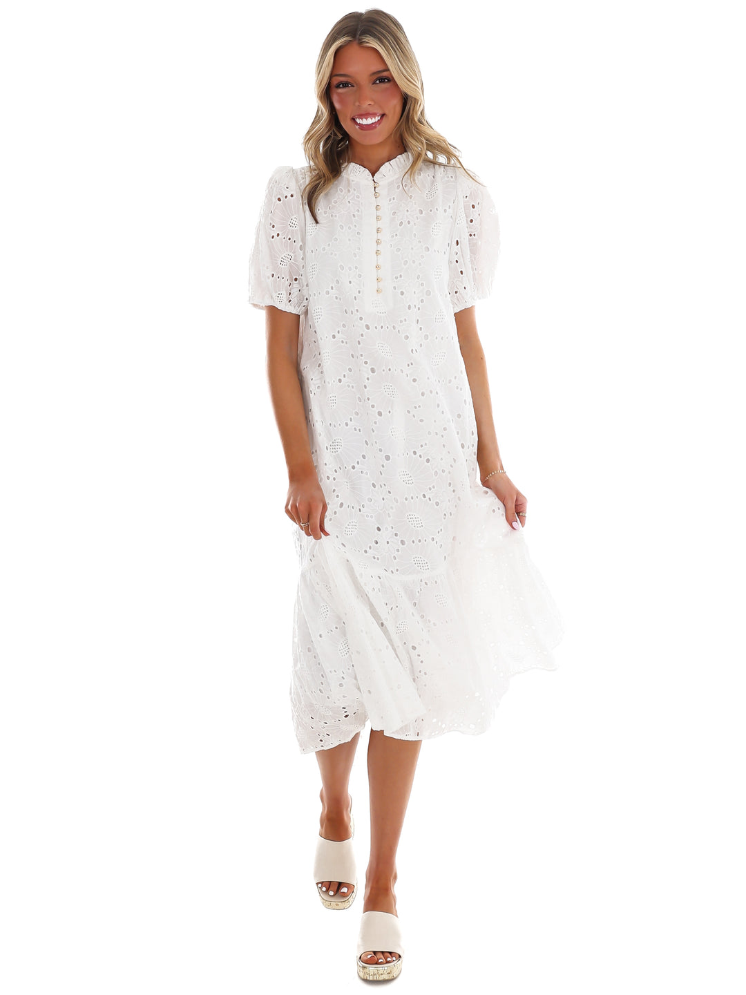 Meant to Be Eyelet Midi Dress
