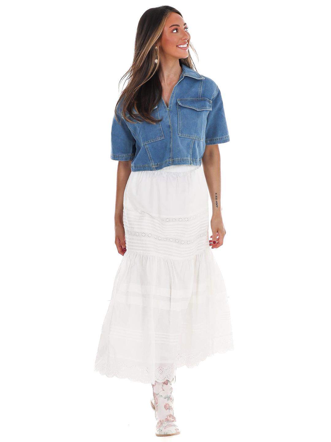 Clean Cut V-Neck Cropped Denim Top