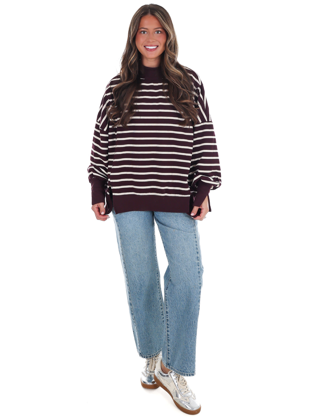 Stripe Season Mock Neck Sweatshirt