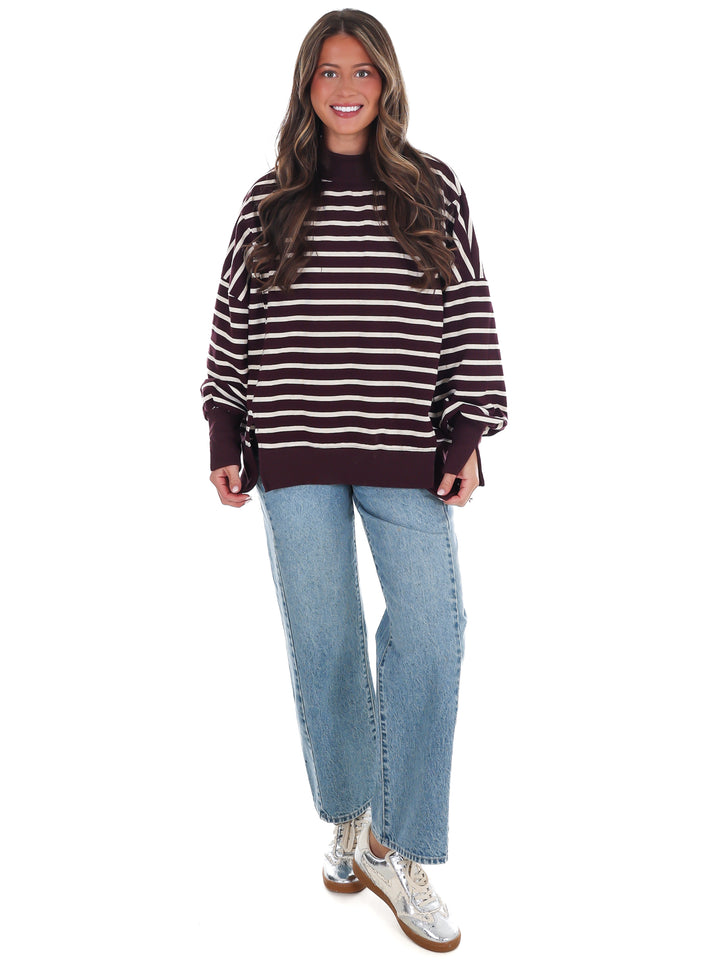 Stripe Season Mock Neck Sweatshirt