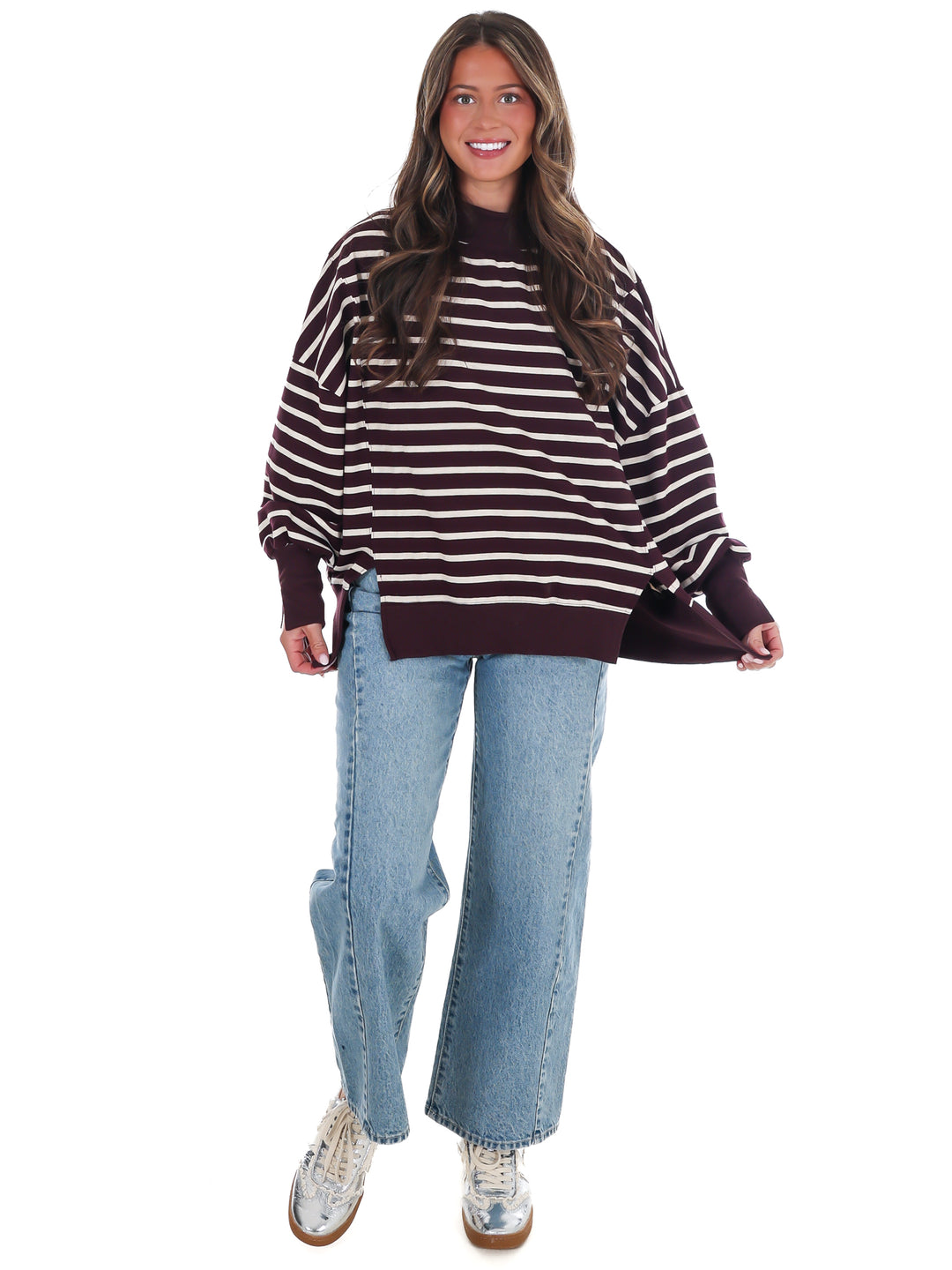 Stripe Season Mock Neck Sweatshirt
