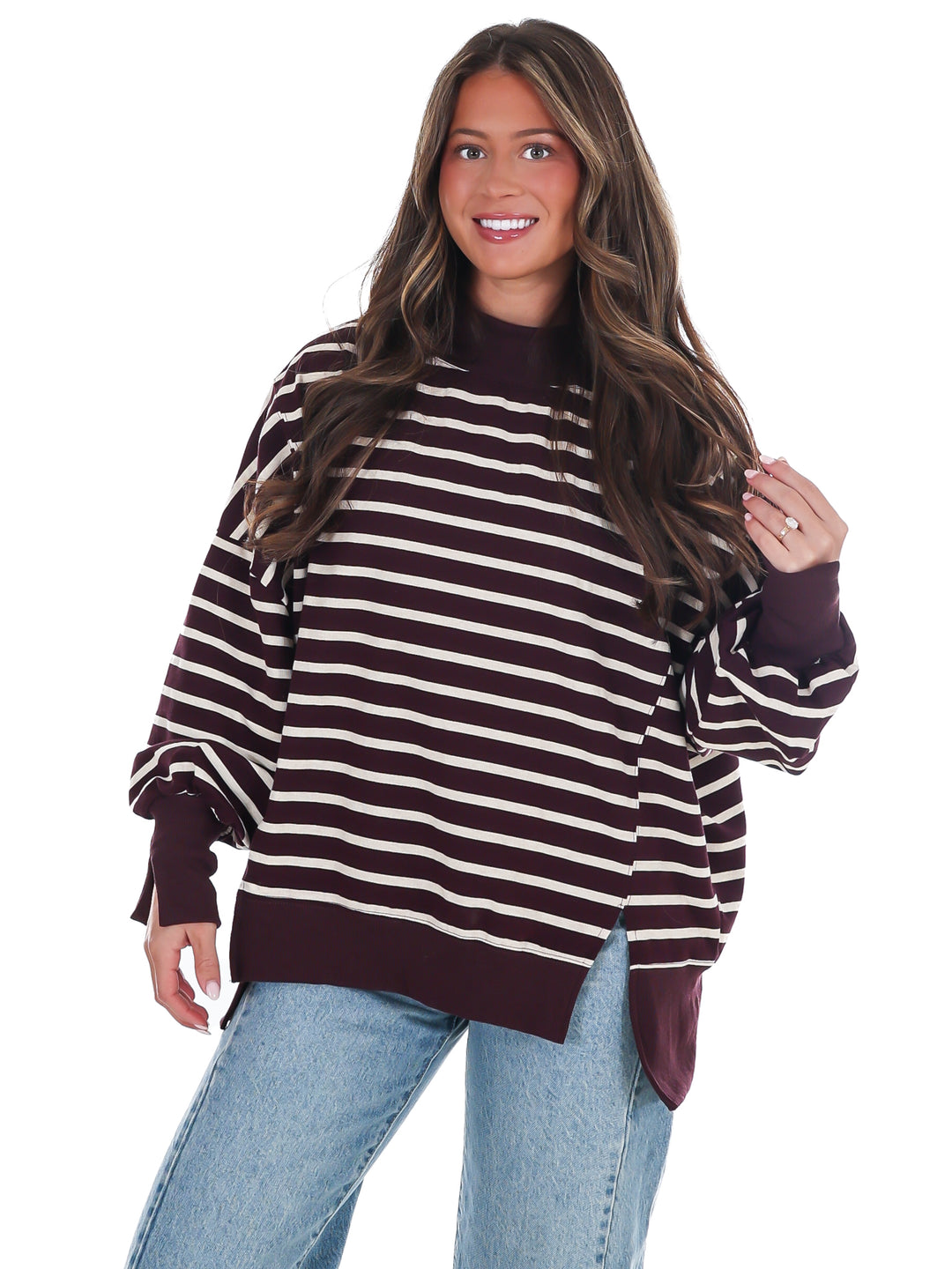 Stripe Season Mock Neck Sweatshirt