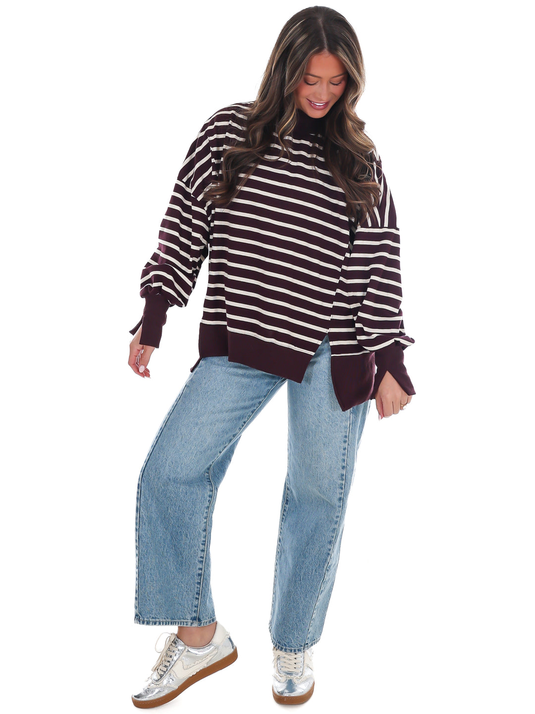 Stripe Season Mock Neck Sweatshirt