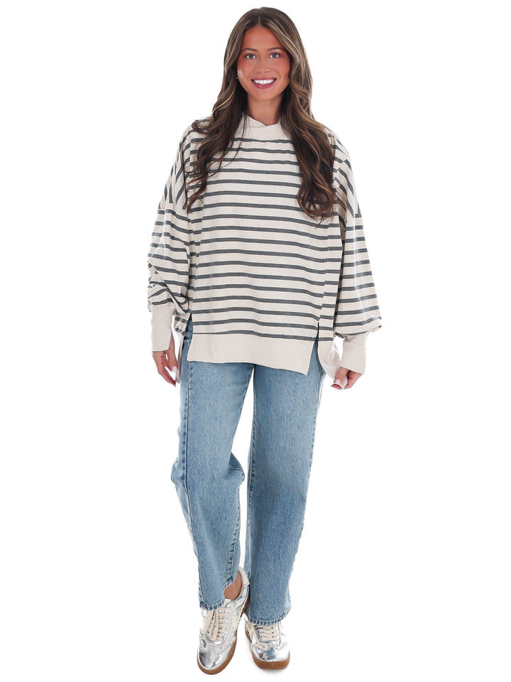 Stripe Season Mock Neck Sweatshirt