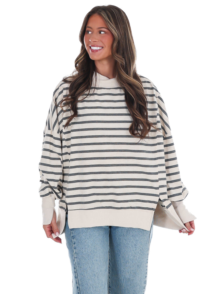 Stripe Season Mock Neck Sweatshirt