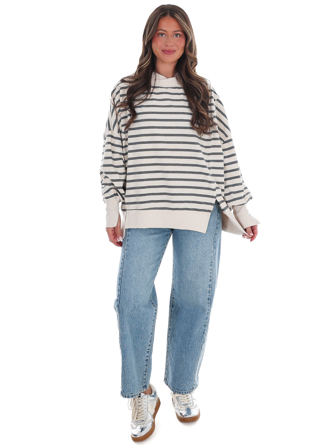 Stripe Season Mock Neck Sweatshirt