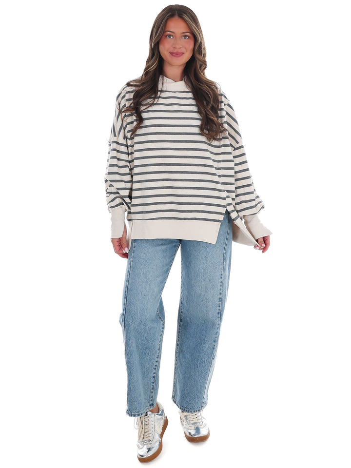Stripe Season Mock Neck Sweatshirt