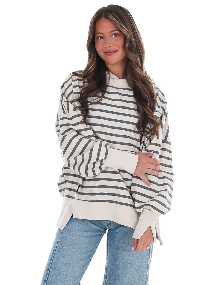 Stripe Season Mock Neck Sweatshirt