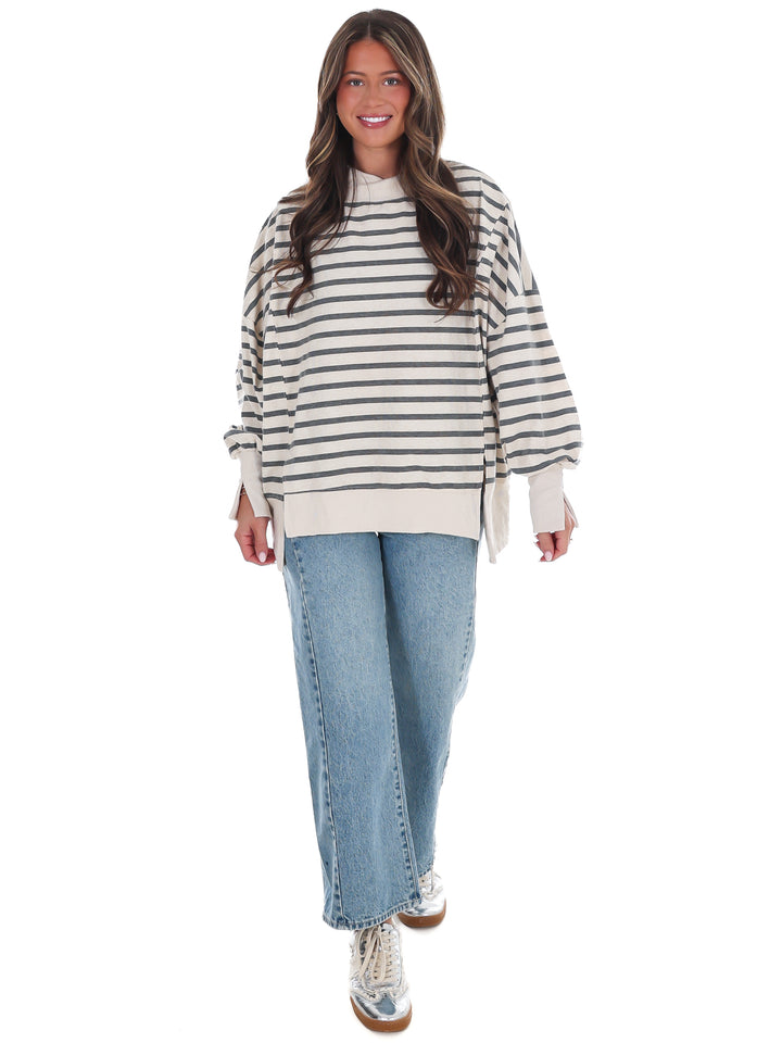 Stripe Season Mock Neck Sweatshirt