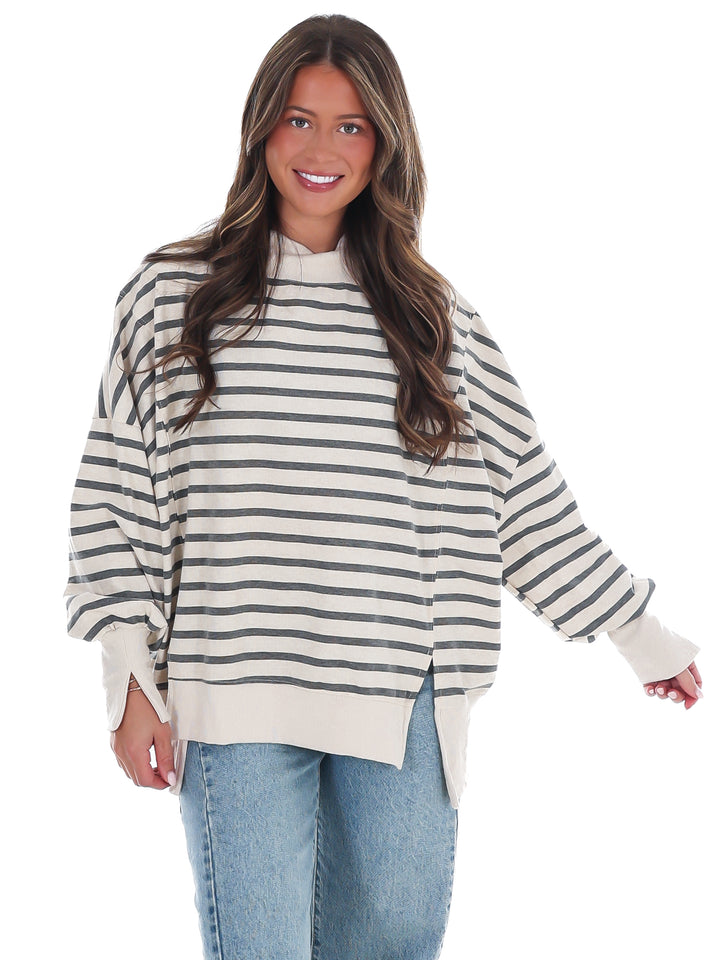 Stripe Season Mock Neck Sweatshirt