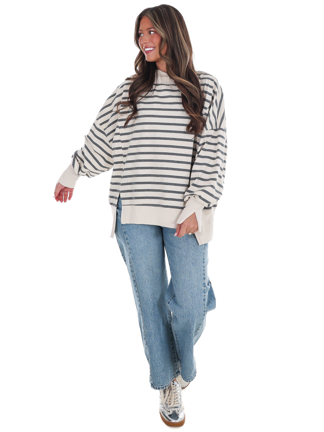 Stripe Season Mock Neck Sweatshirt