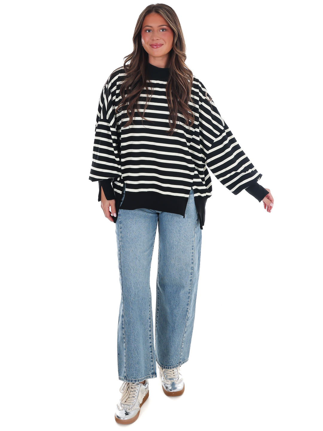 Stripe Season Mock Neck Sweatshirt