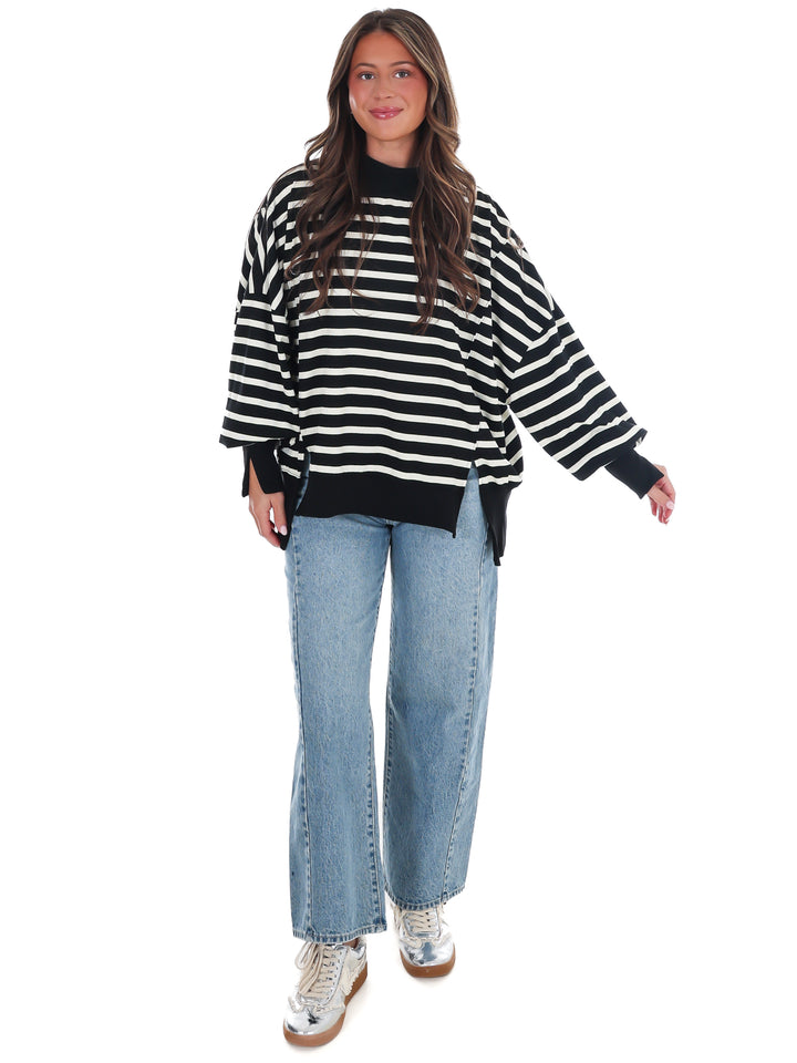 Stripe Season Mock Neck Sweatshirt