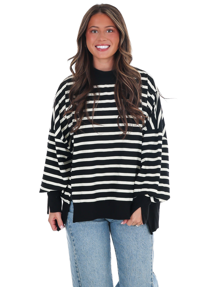 Stripe Season Mock Neck Sweatshirt