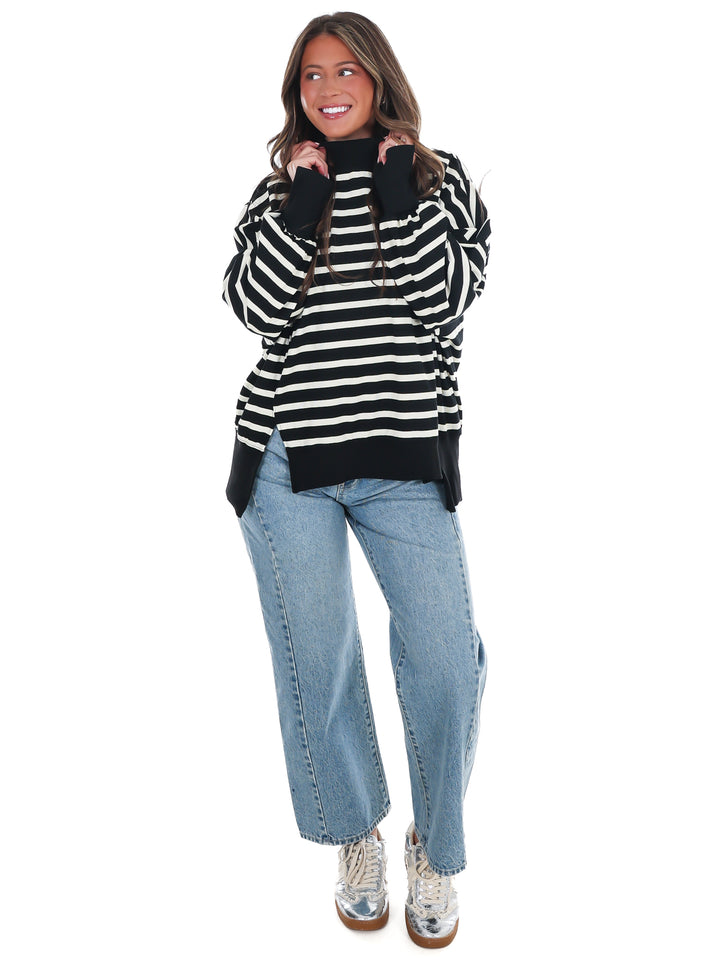Stripe Season Mock Neck Sweatshirt