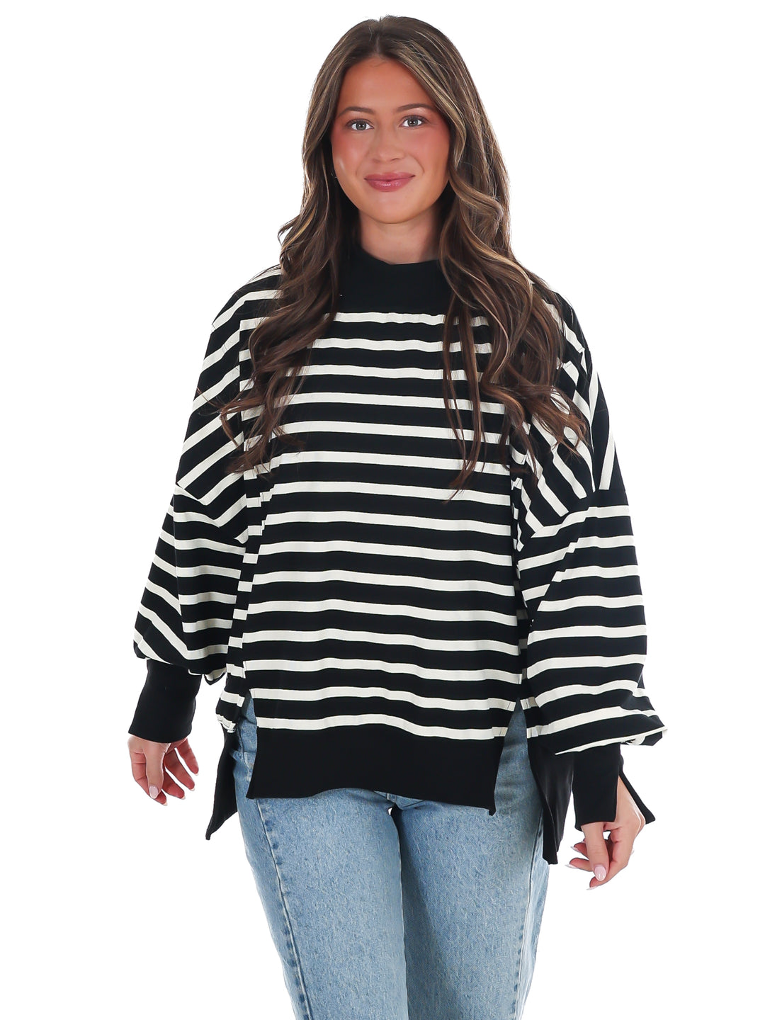 Stripe Season Mock Neck Sweatshirt