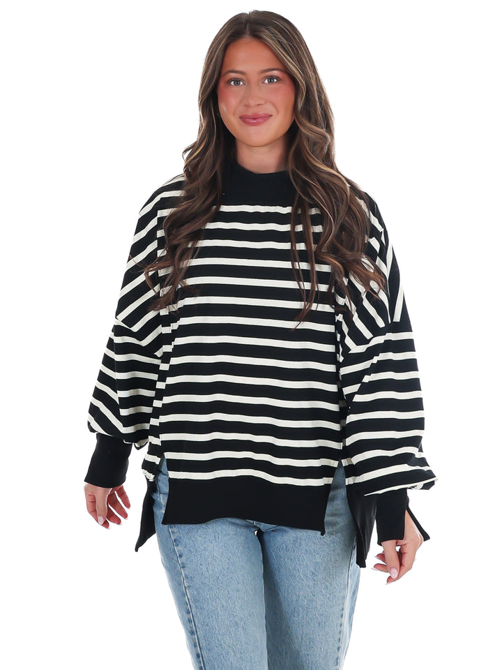 Stripe Season Mock Neck Sweatshirt