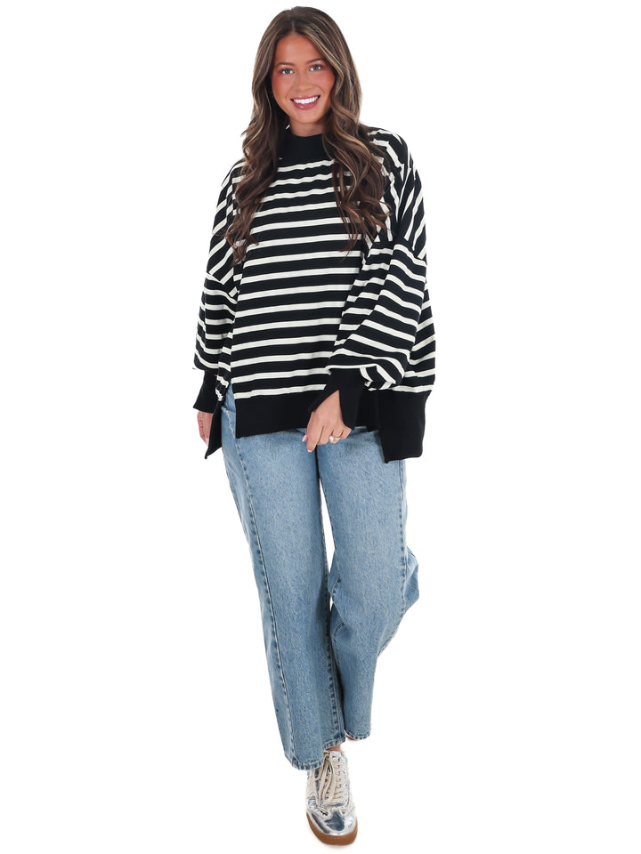 Stripe Season Mock Neck Sweatshirt