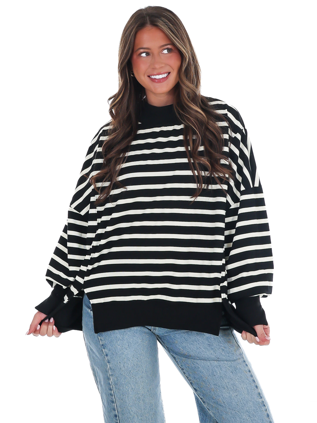 Stripe Season Mock Neck Sweatshirt