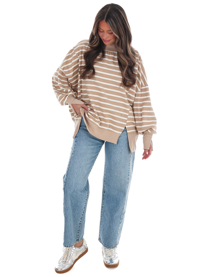 Stripe Season Mock Neck Sweatshirt
