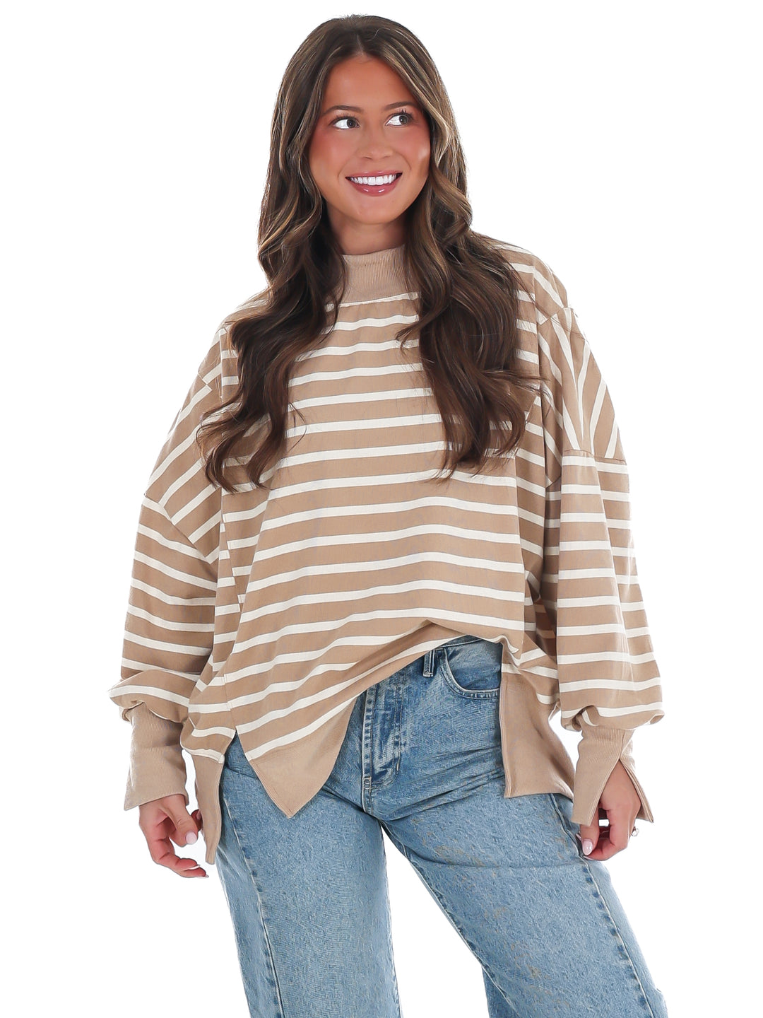Stripe Season Mock Neck Sweatshirt