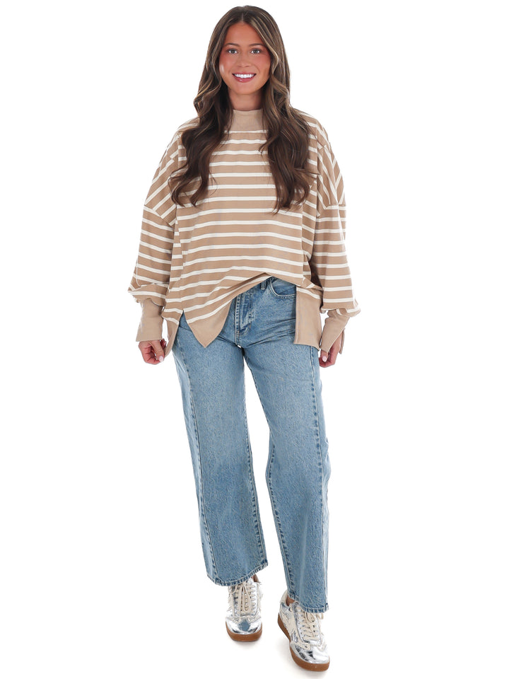 Stripe Season Mock Neck Sweatshirt