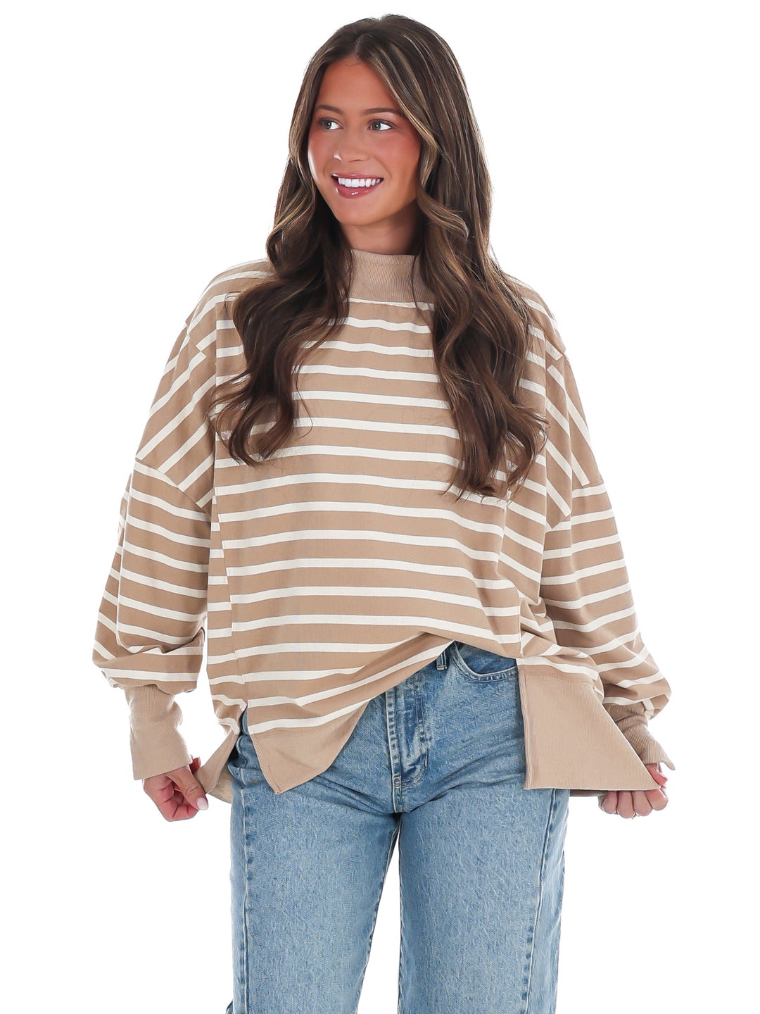 Stripe Season Mock Neck Sweatshirt