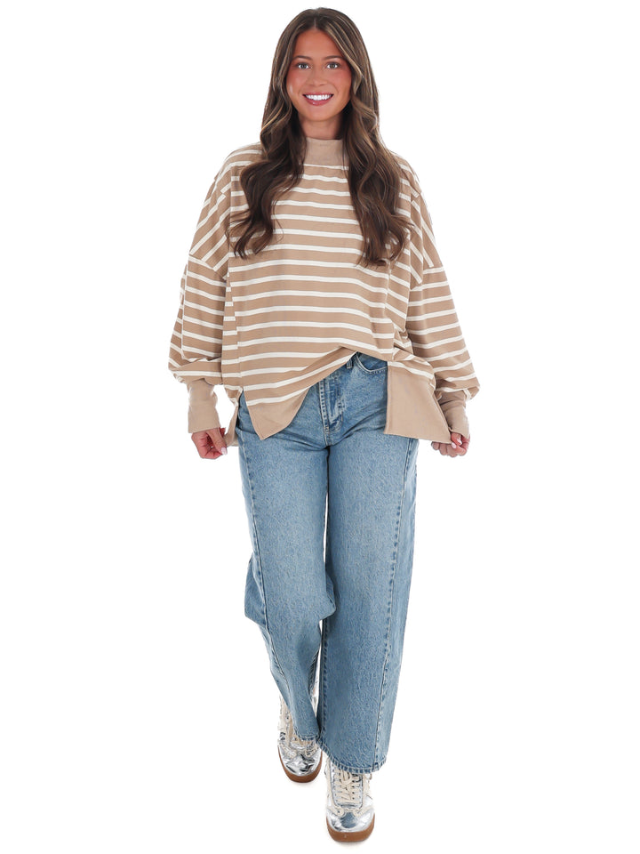 Stripe Season Mock Neck Sweatshirt
