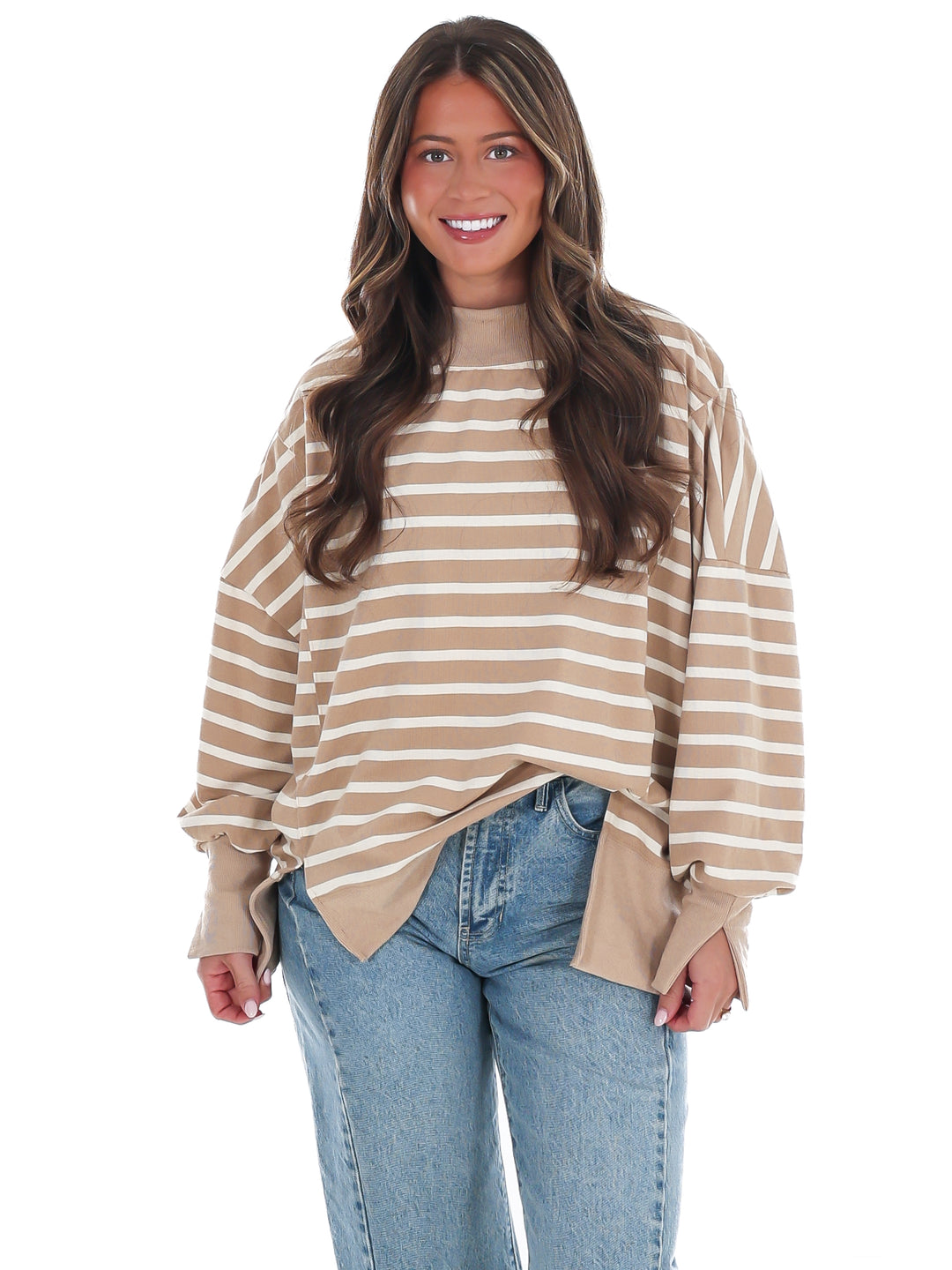Stripe Season Mock Neck Sweatshirt