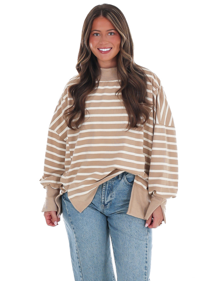 Stripe Season Mock Neck Sweatshirt
