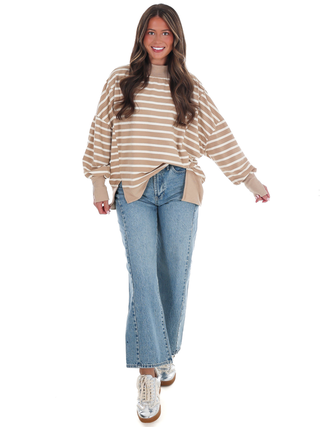 Stripe Season Mock Neck Sweatshirt