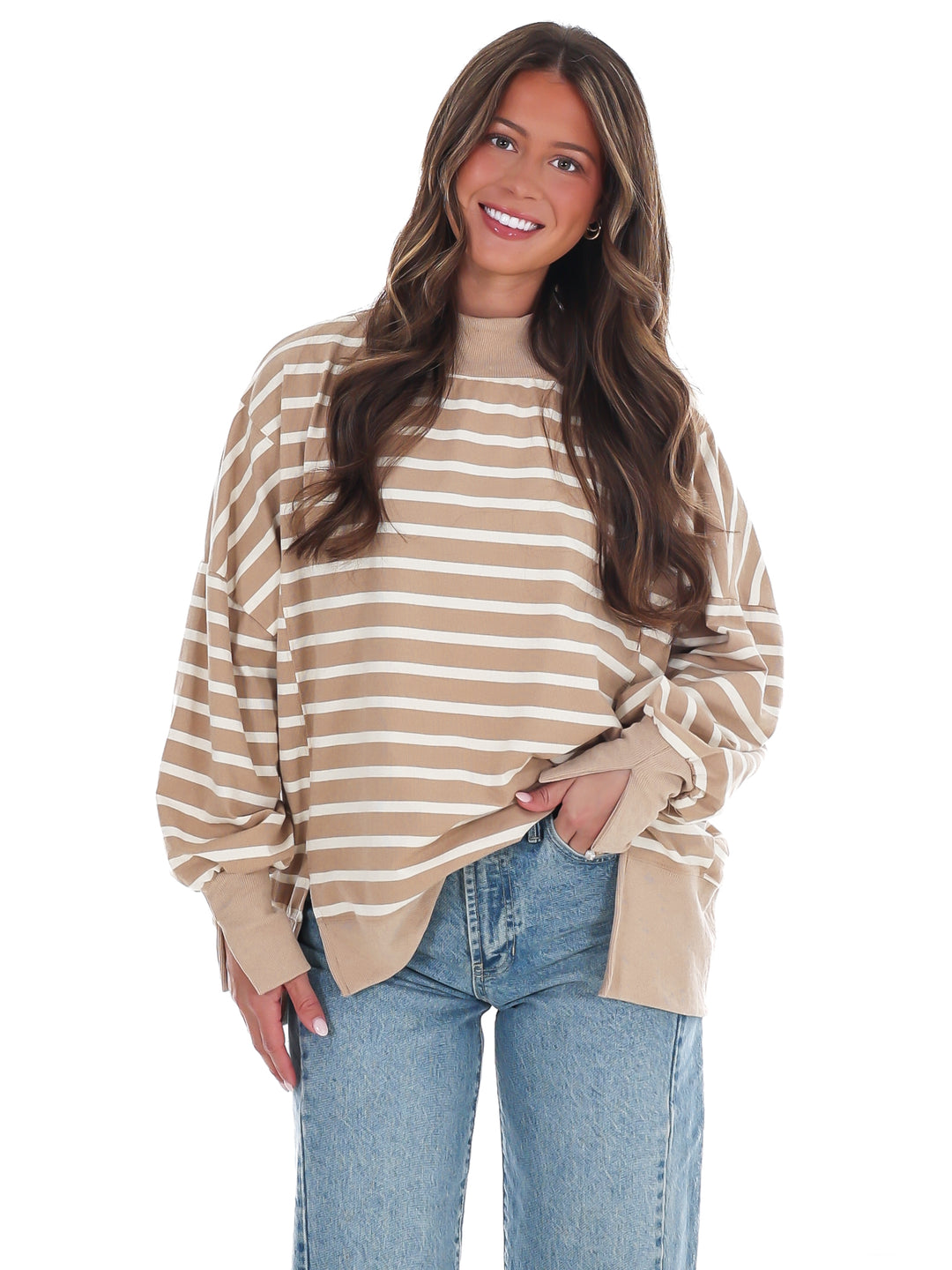Stripe Season Mock Neck Sweatshirt