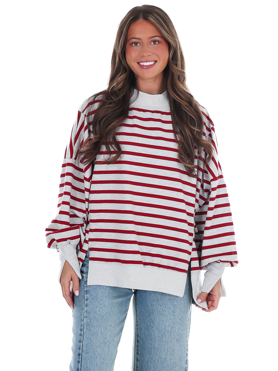 Stripe Season Mock Neck Sweatshirt