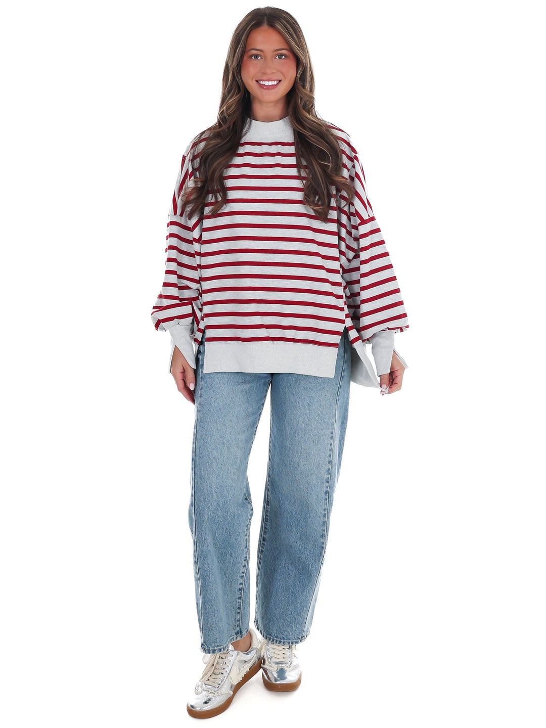 Stripe Season Mock Neck Sweatshirt