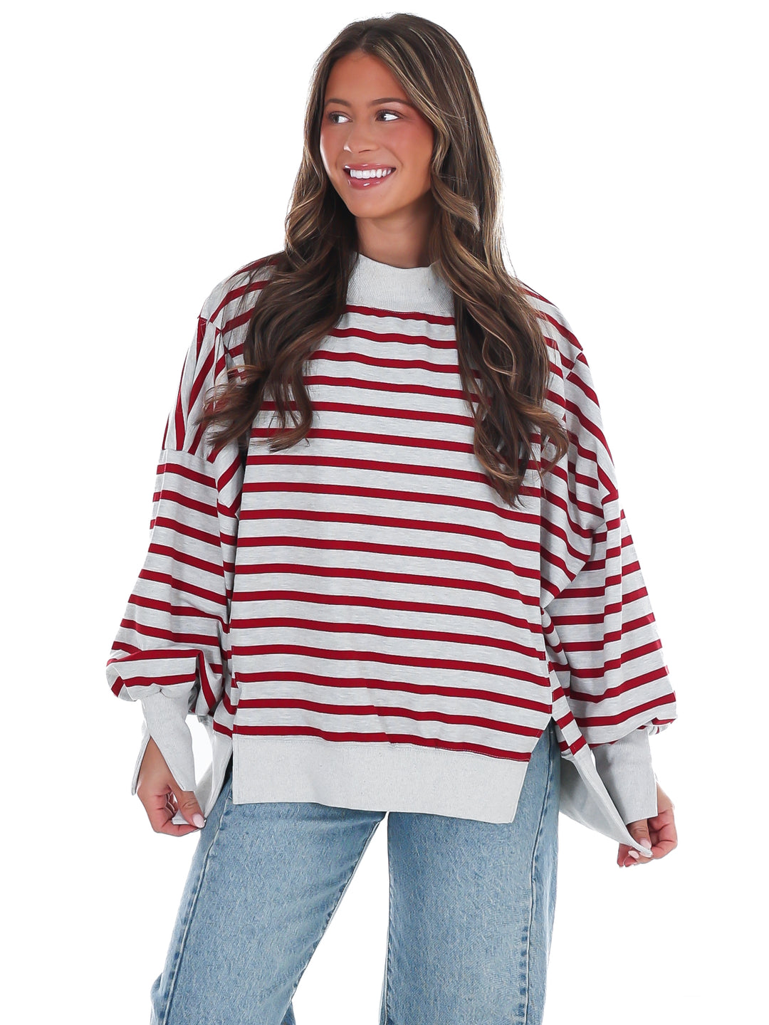 Stripe Season Mock Neck Sweatshirt