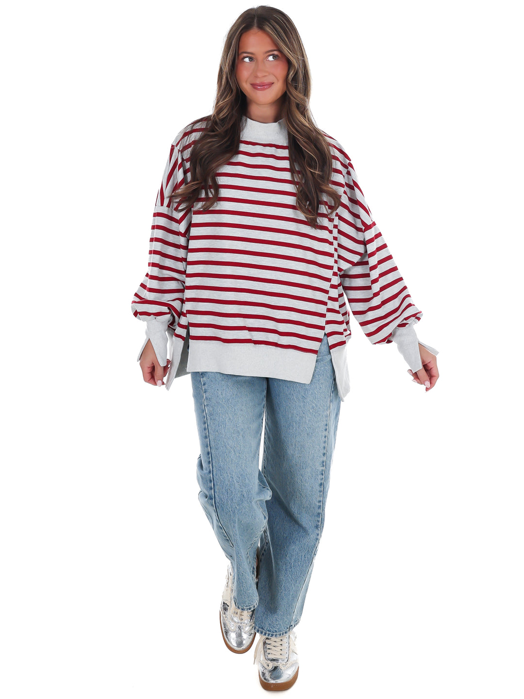Stripe Season Mock Neck Sweatshirt