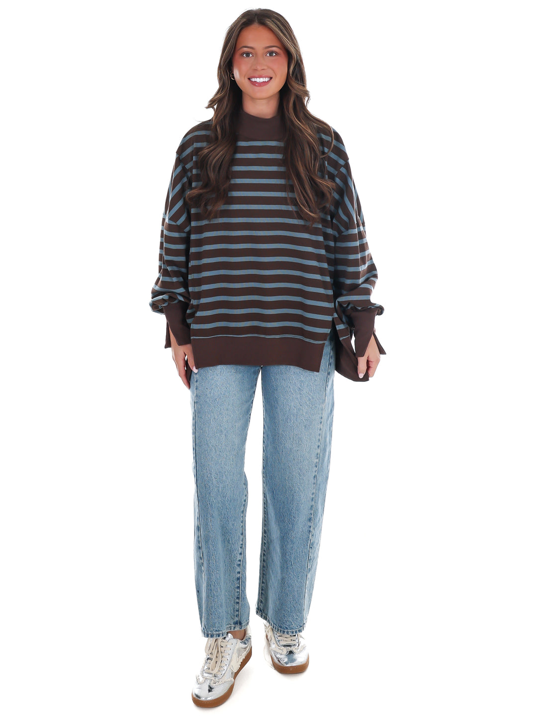 Stripe Season Mock Neck Sweatshirt