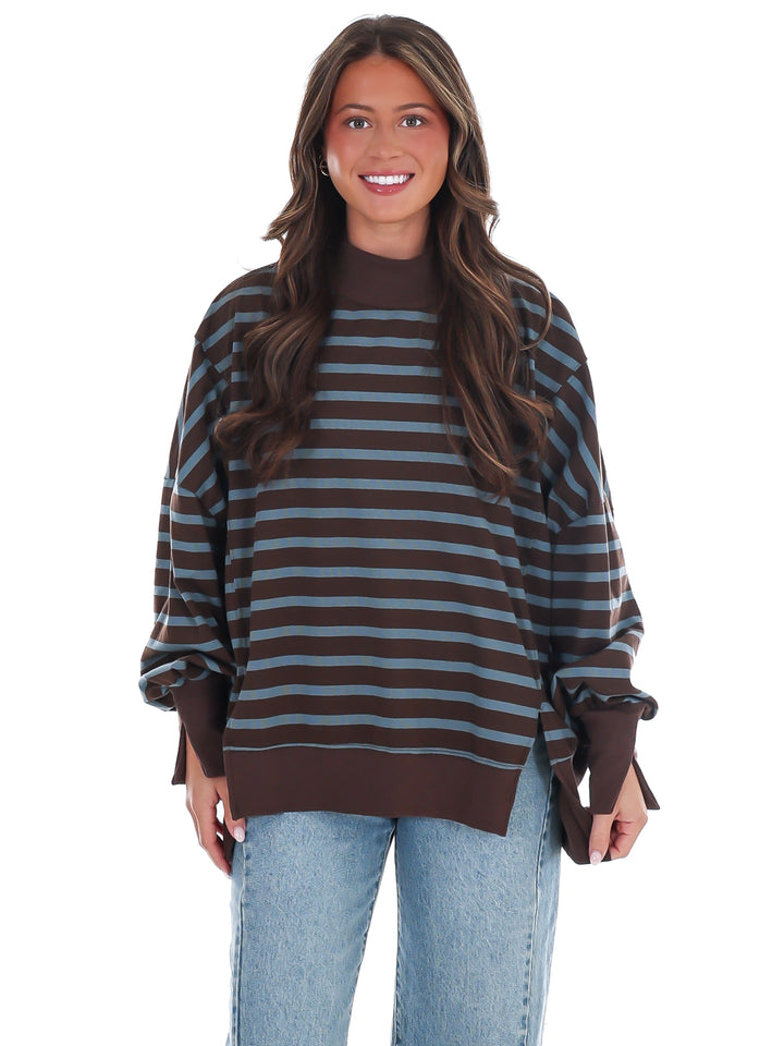 Stripe Season Mock Neck Sweatshirt