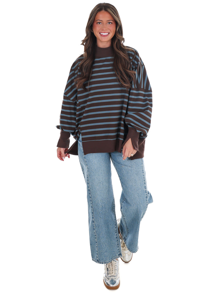 Stripe Season Mock Neck Sweatshirt