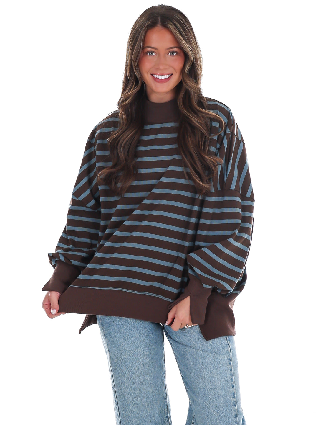 Stripe Season Mock Neck Sweatshirt