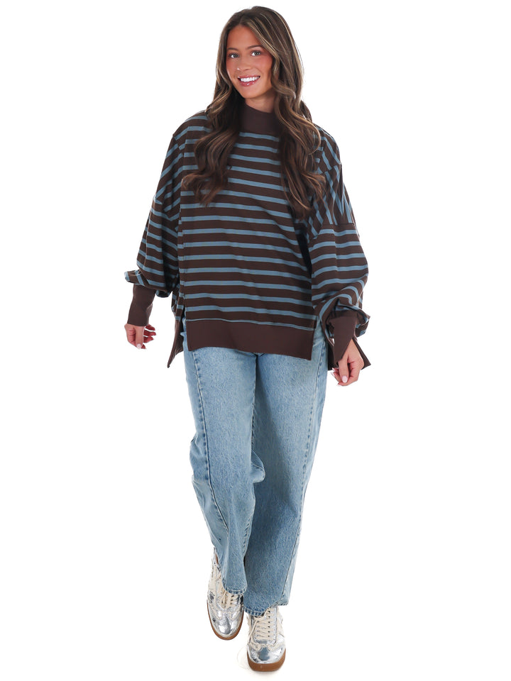 Stripe Season Mock Neck Sweatshirt