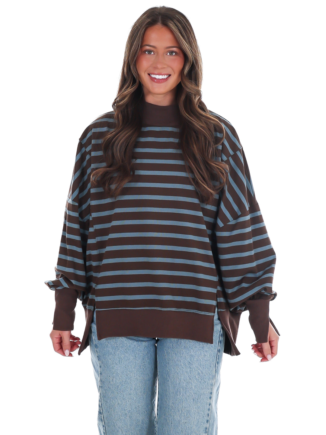 Stripe Season Mock Neck Sweatshirt