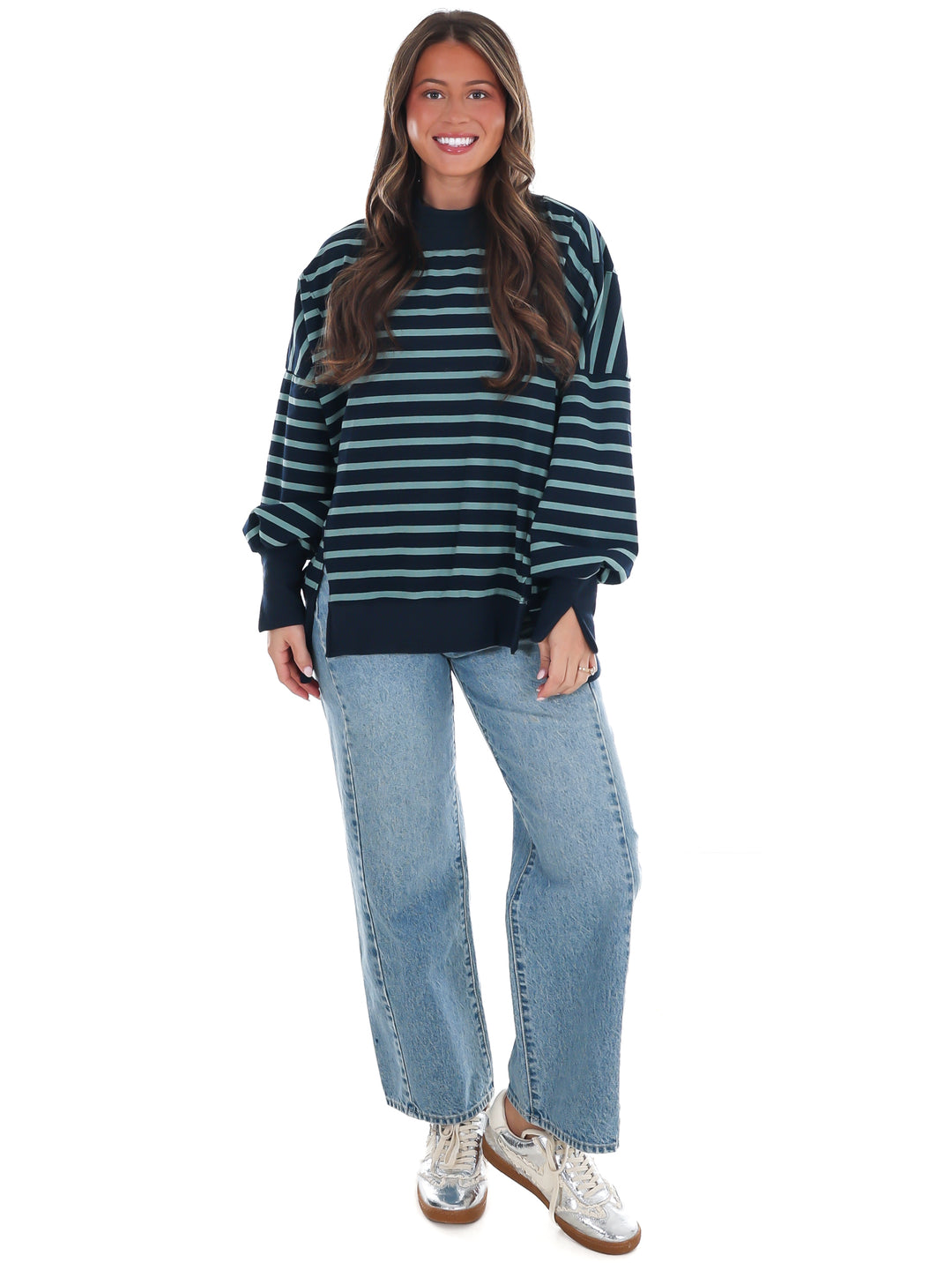 Stripe Season Mock Neck Sweatshirt