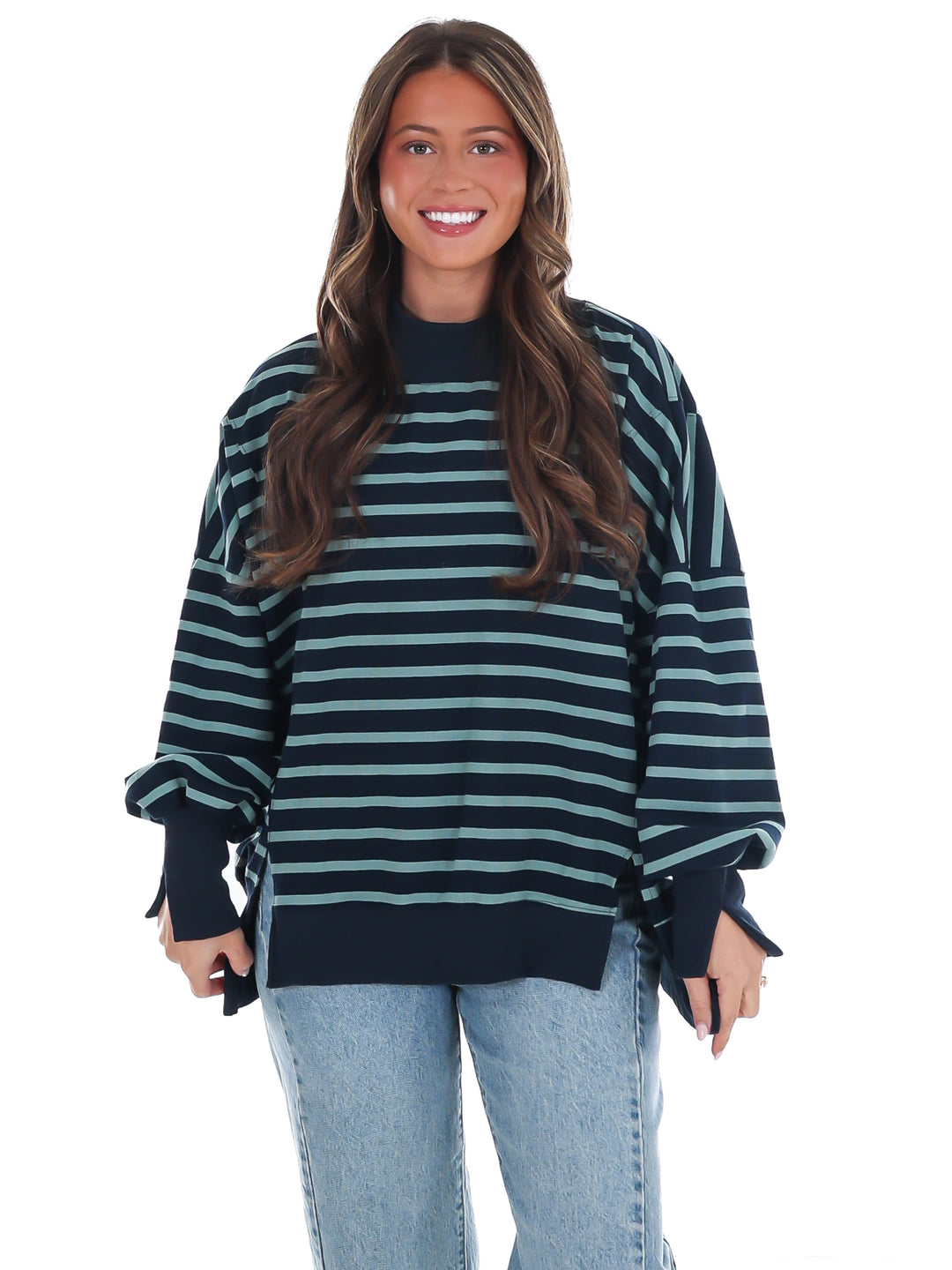 Stripe Season Mock Neck Sweatshirt