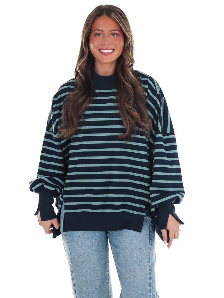 Stripe Season Mock Neck Sweatshirt