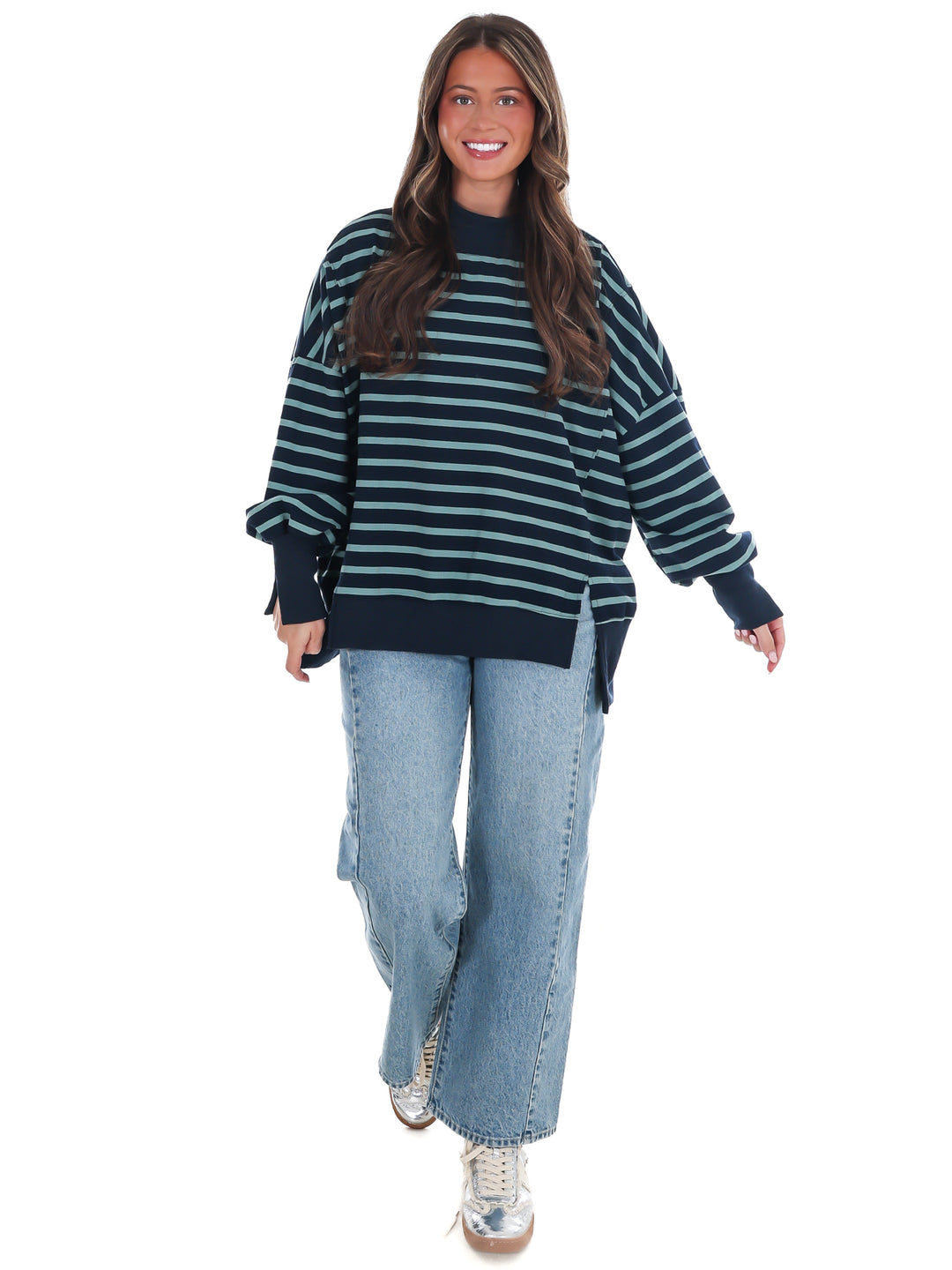 Stripe Season Mock Neck Sweatshirt