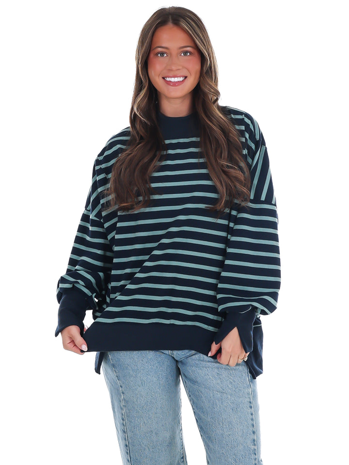 Stripe Season Mock Neck Sweatshirt