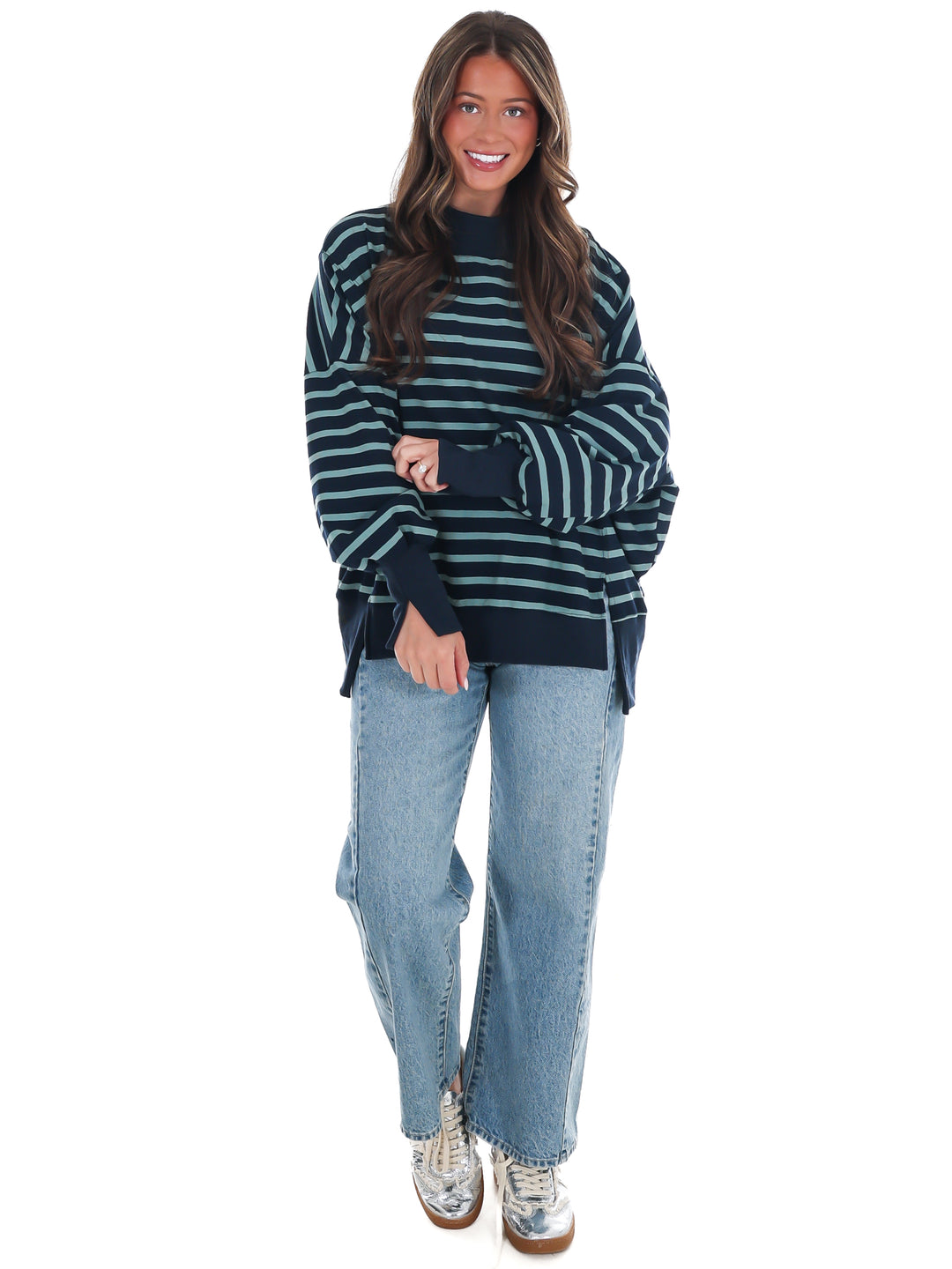 Stripe Season Mock Neck Sweatshirt